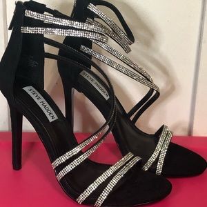 Steve Madden Sweetest Heel/Sandal Black Suede 7.5